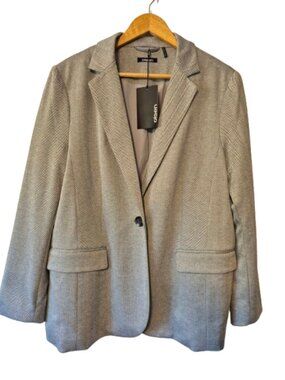 NWT Olsen Grey and White Herringbone Blazer Size 16/XL